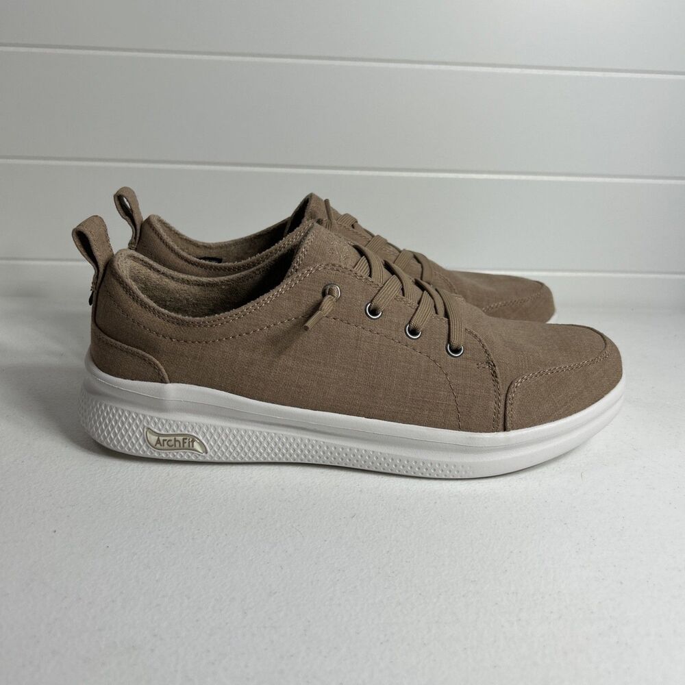Skechers Bobs Women’s Shoes Size 9 Tan B Cute Archfit Comfort Slip In Canvas